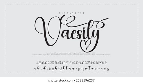 Handgezeichnetes Vektoralphabet. Moderne Schriftart für Monoline-Signaturen. Elegante Signatur. Bestes Alphabet Schöne Kalligrafie Signatur Schriftart