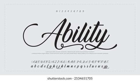Hand drawn vector alphabet. Modern monoline signature script font. Elegant Signature Font. Best Alphabet Beautiful Calligraphy Signature Font lettering