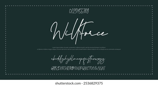 Hand drawn vector alphabet. Modern monoline signature script font. Elegant Signature Font. Best Alphabet Beautiful Calligraphy Signature Font lettering