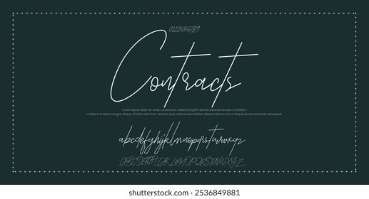 Hand drawn vector alphabet. Modern monoline signature script font. Elegant Signature Font. Best Alphabet Beautiful Calligraphy Signature Font lettering