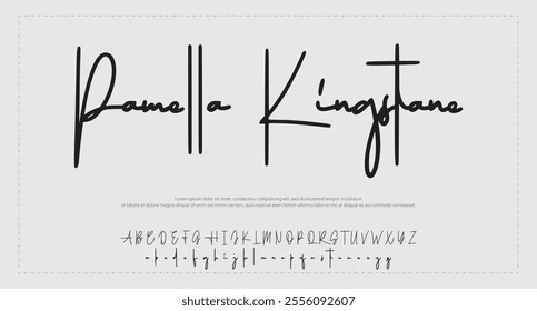 Hand drawn vector alphabet. Modern monoline signature script font. Elegant Signature Font. Best Alphabet Beautiful Calligraphy Signature Font
