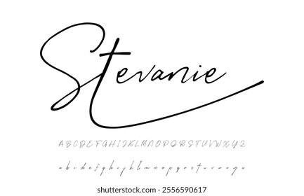 Hand drawn vector alphabet. Modern monocline signature script font. Elegant Signature Font. Best Alphabet Beautiful Calligraphy Signature Font