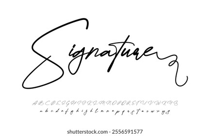 Hand drawn vector alphabet. Modern monoline signature script font. Elegant Signature Font. Best Alphabet Beautiful Calligraphy Signature Font