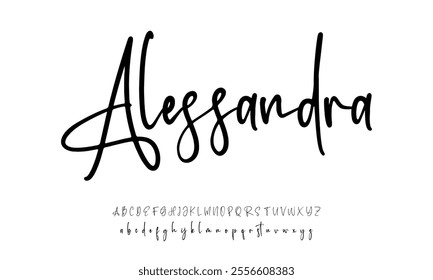 Hand drawn vector alphabet. Modern monoline signature script font. Elegant Signature Font. Best Alphabet Beautiful Calligraphy Signature Font