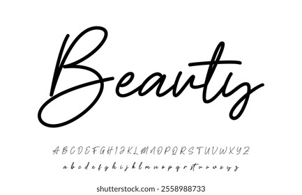 Hand drawn vector alphabet. Modern monoline signature script font. Elegant Signature Font. Best Alphabet Beautiful Calligraphy Signature Font