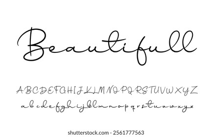 Hand drawn vector alphabet. Modern monoline signature script font. Elegant Signature Font. Best Alphabet Beautiful Calligraphy Signature Font lettering