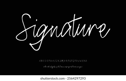 Hand drawn vector alphabet. Modern monoline signature script font. Elegant Signature Font. Best Alphabet Beautiful Calligraphy Signature Font