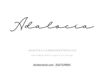 Hand drawn vector alphabet. Modern monoline signature script font. Elegant Signature Font. Best Alphabet Beautiful Calligraphy Signature Font