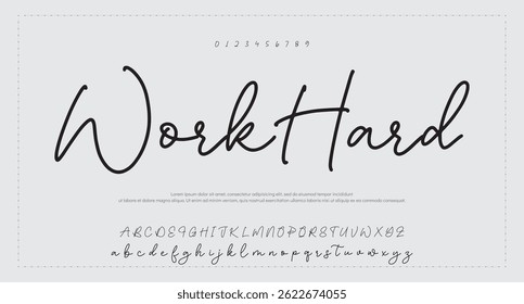 Alfabeto vetorial desenhado à mão. Fonte moderna de script de assinatura monocromática. Fonte de assinatura elegante. Melhor Alfabeto Bela Caligrafia Assinatura Fontes