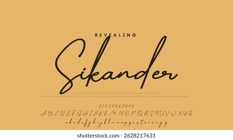 Hand drawn vector alphabet. Modern monoline signature script font. Elegant Signature Font. Best Alphabet Beautiful Calligraphy Signature Font