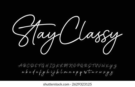 Alfabeto vetorial desenhado à mão. Fonte moderna de script de assinatura monocromática. Fonte de assinatura elegante. Melhor Alfabeto Bela Caligrafia Assinatura Fonte 