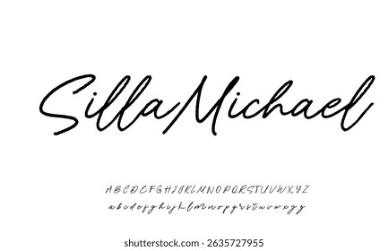 Alfabeto vetorial desenhado à mão. Fonte moderna de script de assinatura monocromática. Fonte de assinatura elegante. Melhor Alfabeto Bela Caligrafia Assinatura Fonte