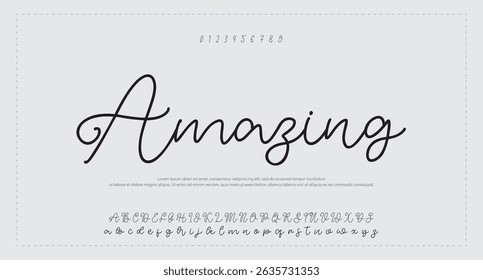 Hand drawn vector alphabet. Modern monoline signature script font. Elegant Signature Font. Best Alphabet Beautiful Calligraphy Signature Font