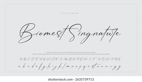 Alfabeto vetorial desenhado à mão. Fonte moderna de script de assinatura monocromática. Fonte de assinatura elegante. Melhor Alfabeto Bela Caligrafia Assinatura Fonte