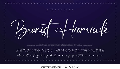 Hand drawn vector alphabet. Modern monoline signature script font. Elegant Signature Font. Best Alphabet Beautiful Calligraphy Signature Font