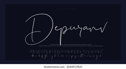 Alfabeto vetorial desenhado à mão. Fonte moderna de script de assinatura monocromática. Fonte de assinatura elegante. Melhor Alfabeto Bela Caligrafia Assinatura Fonte letras manuscrito