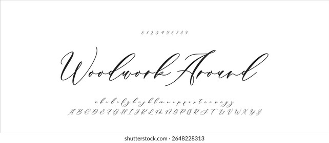 Alfabeto vetorial desenhado à mão. Fonte moderna de script de assinatura monocromática. Fonte de assinatura elegante. Melhor Alfabeto Bela Caligrafia Assinatura Fonte