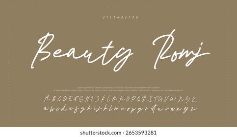 Hand drawn vector alphabet. Modern monoline signature script font. Elegant Signature Font. Best Alphabet Beautiful Calligraphy Signature Font