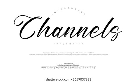 Alfabeto de Vector dibujado a mano. Fuente de script de firma monoline moderna. Elegante fuente de firma. La mejor fuente de firma de caligrafía hermosa del alfabeto