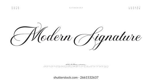 Alfabeto vetorial desenhado à mão. Fonte moderna de script de assinatura monocromática. Fonte de assinatura elegante. Melhor Alfabeto Bela Caligrafia Assinatura Fonte. ilustração vetorial 

