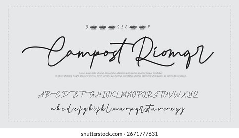 Hand drawn vector alphabet. Modern monoline signature script font. Elegant Signature Font. Best Alphabet Beautiful Calligraphy Signature Font lettering