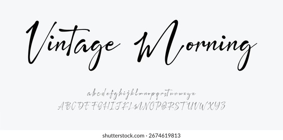 Handgezeichnetes Vektoralphabet. Moderne Schriftart für Monoline-Signaturen. Elegante Signatur. Beste Alphabet Schöne Kalligrafie Signatur Schriftart. Vektorgrafik 
