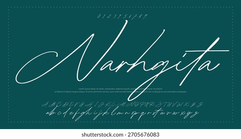 Hand drawn vector alphabet. Modern monoline signature script font. Elegant Signature Font. Best Alphabet Beautiful Calligraphy Signature Font