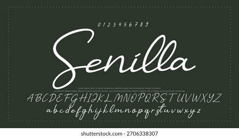 Alfabeto de Vector dibujado a mano. Fuente de script de firma monoline moderna. Elegante fuente de firma. La mejor fuente de firma de caligrafía hermosa del alfabeto