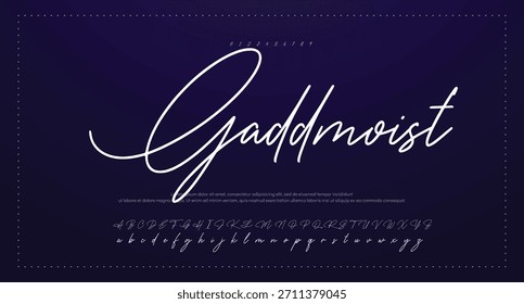 Alfabeto de Vector dibujado a mano. Fuente de script de firma monoline moderna. Elegante fuente de firma. Mejor Alfabeto Hermosa Caligrafía Firma Letra de fuente escrita a mano