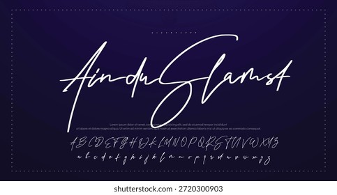  Alfabeto de Vector dibujado a mano. Fuente de script de firma monoline moderna. Elegante fuente de firma. Mejor alfabeto Hermosa caligrafía Signature letras de fuente 