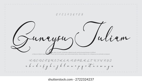 Alfabeto de Vector dibujado a mano. Fuente de script de firma monoline moderna. Elegante fuente de firma. Mejor alfabeto Hermosa caligrafía Signature letras de fuente