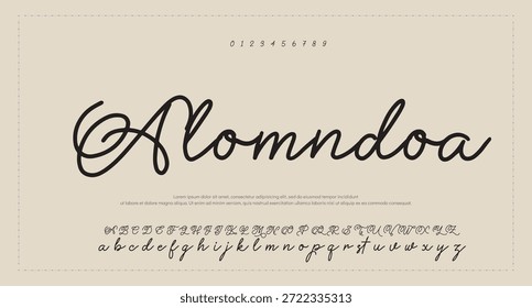 Alfabeto de Vector dibujado a mano. Fuente de script de firma monoline moderna. Elegante fuente de firma. Mejor alfabeto Hermosa caligrafía Signature fuente. Ilustración vectorial