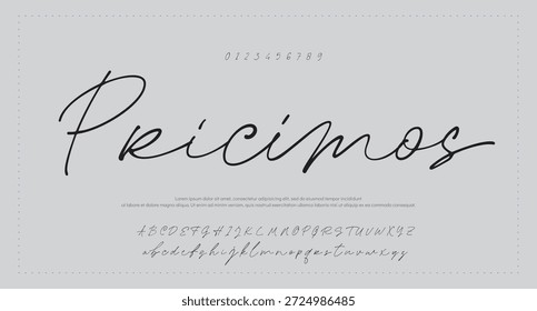 Alfabeto de Vector dibujado a mano. Fuente de script de firma monoline moderna. Elegante fuente de firma. La mejor fuente de firma de caligrafía hermosa del alfabeto 