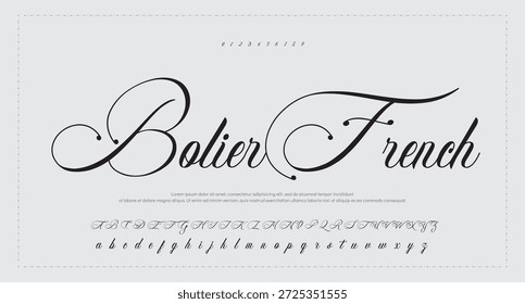 Alfabeto de Vector dibujado a mano. Fuente de script de firma monoline moderna. Elegante fuente de firma. Mejor alfabeto Hermosa caligrafía Signature fuente. Ilustración vectorial