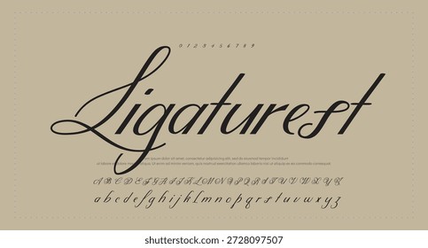 Hand drawn vector alphabet. Modern monoline signature script font. Elegant Signature Font. Best Alphabet Beautiful Calligraphy Signature Font 