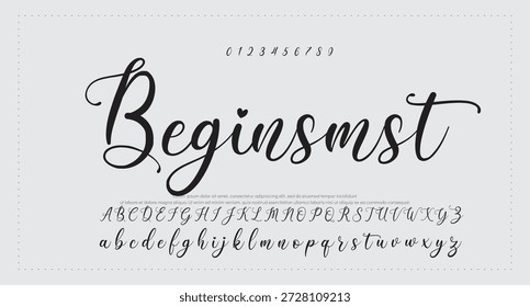 
Alfabeto de Vector dibujado a mano. Fuente monoline moderna del script de la firma. Elegante fuente de firma. La mejor fuente de firma de caligrafía hermosa del alfabeto  