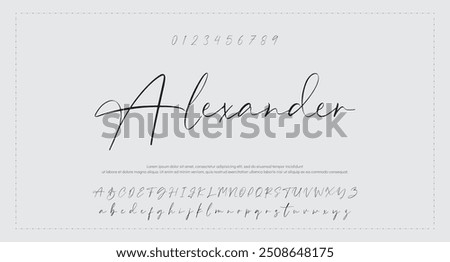 Hand drawn vector alphabet. Modern monoline signature script font. Elegant Signature Font. Best Alphabet Beautiful Calligraphy Signature Font lettering