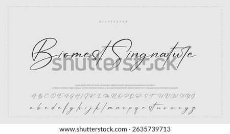 Hand drawn vector alphabet. Modern monoline signature script font. Elegant Signature Font. Best Alphabet Beautiful Calligraphy Signature Font