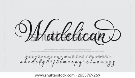 Hand drawn vector alphabet. Modern monoline signature script font. Elegant Signature Font. Best Alphabet Beautiful Calligraphy Signature Font