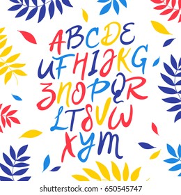 Hand drawn vector alphabet on white background. Letters written with a brush
