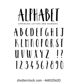 Hand Drawn Vector Alphabet. Sans Serif Brush Font. Isolated Letters, Numbers  Written With Marker, Ink. Calligraphy, Lettering.