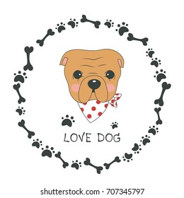 Hand drawn vector American Bulldog cute cartoon design, dog vector illustration