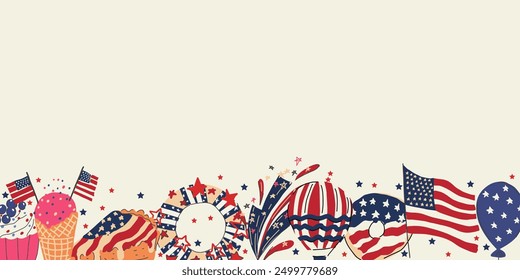 Hand drawn vector american patriotic border. Happy 4th of july concept.