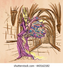 An hand drawn vector - ANGEL - colored line art. Vector is editable in groups and layers - freehand sketching.