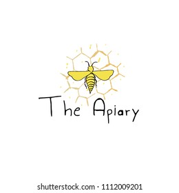 Hand drawn vector apiary illustration. Label , logo or sticker for honey products. Beekeeping concept