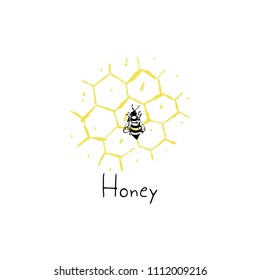 Hand drawn vector apiary illustration. Label , logo or sticker for honey products. Beekeeping concept