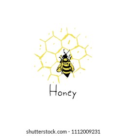 Hand drawn vector apiary illustration. Label , logo or sticker for honey products. Beekeeping concept
