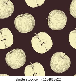 Hand drawn vector apple pattern. Seamless pattern with falling fruits. Sketch style illustration.
