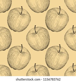 Hand drawn vector apple seamless pattern. Sketch style illustration.