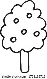 Hand drawn vector apple tree icon. Doodle style illustration. Black outlines isolated on white background. Cute element for design.